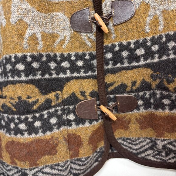 Vintage Ivy Knit Coat Animal Print Brown Long Sleeve 90s Wool Blend Women Mexico - Picture 4 of 6